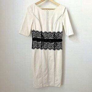 JAX ivory black label lace faux corset body con knee length sheath dress‎ sz 8